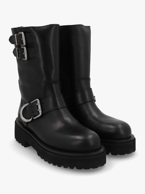 Atom Black Leather Chunky Biker Boots