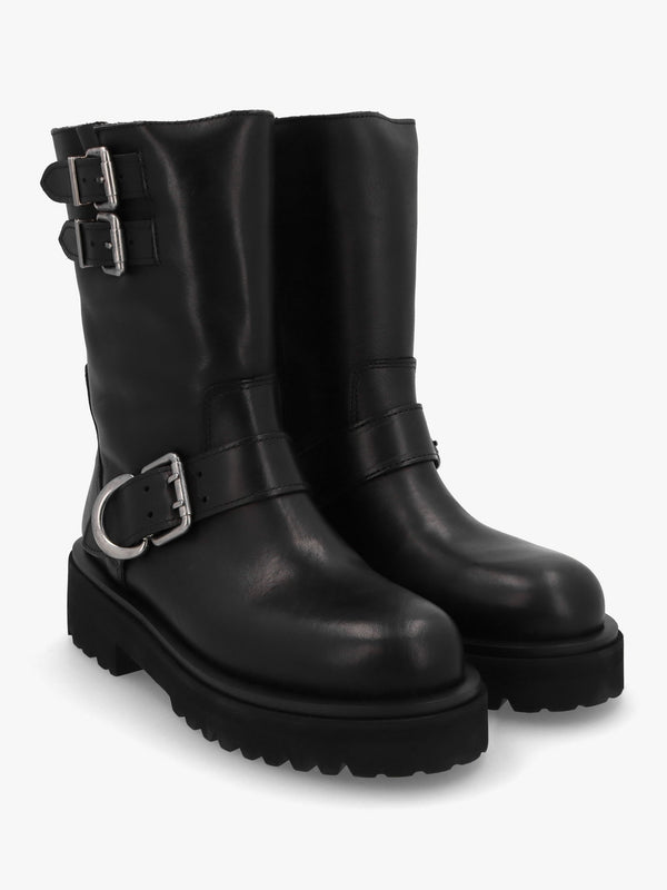 Atom Black Leather Chunky Biker Boots