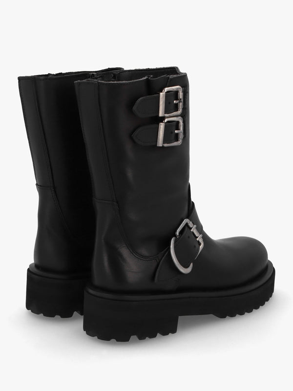 Atom Black Leather Chunky Biker Boots