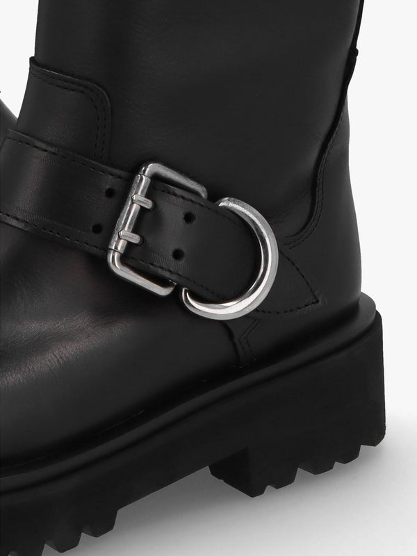 Atom Black Leather Chunky Biker Boots