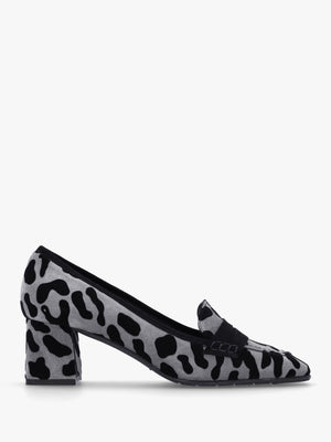 Leopard Suede Square Toe Block Heel Loafers