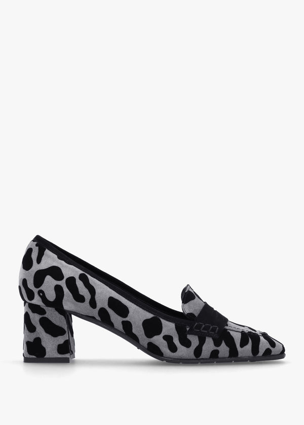 Leopard Suede Square Toe Block Heel Loafers