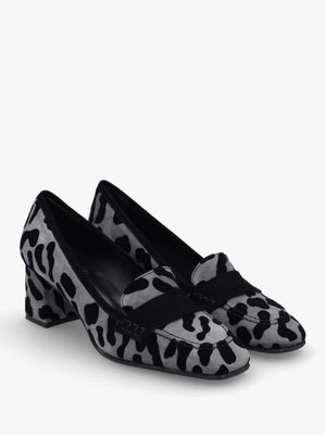 Leopard Suede Square Toe Block Heel Loafers