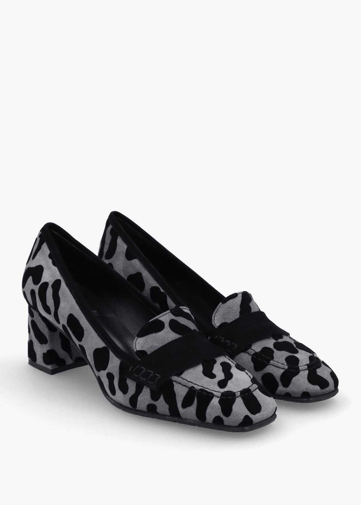 Leopard Suede Square Toe Block Heel Loafers