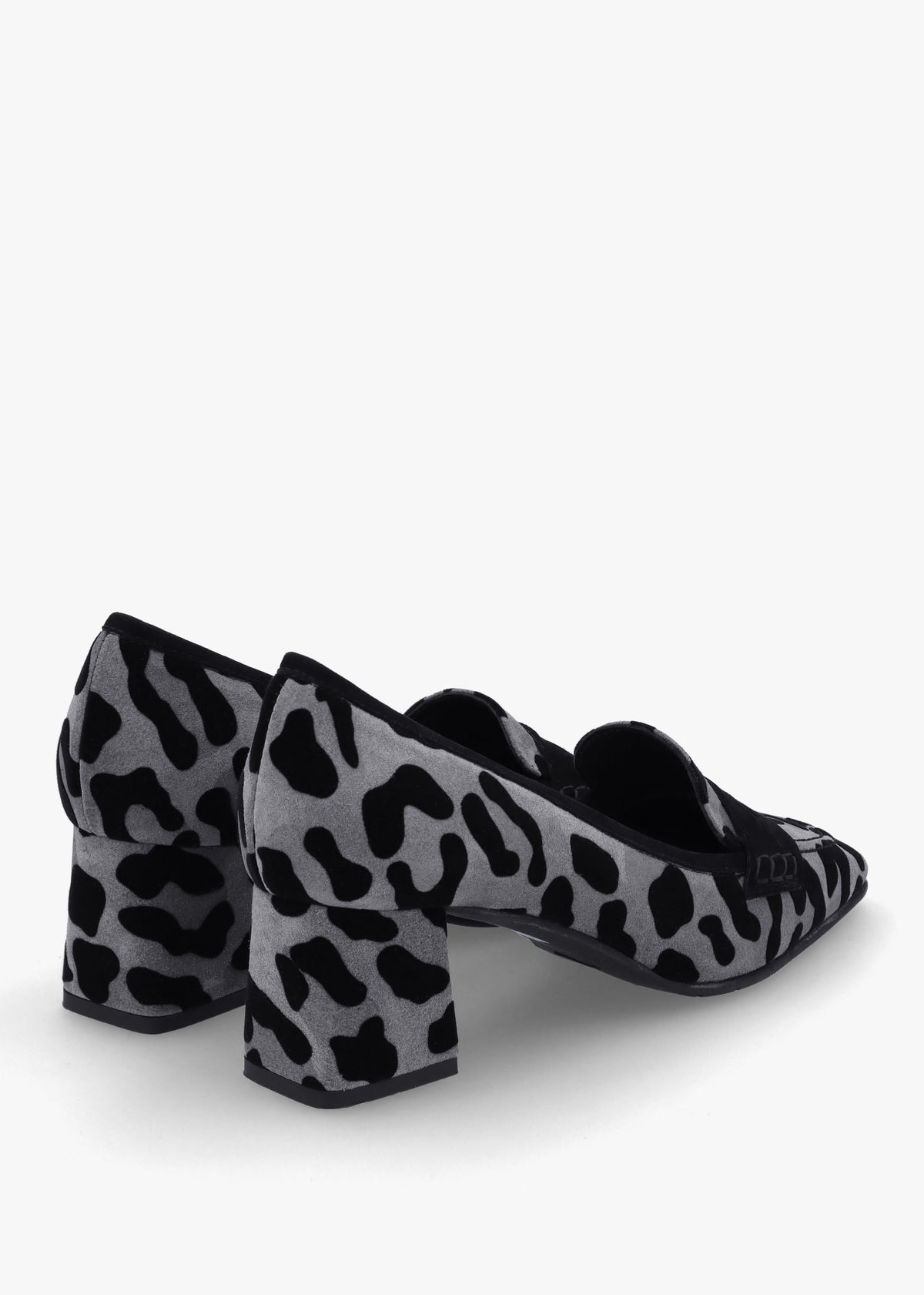 Leopard Suede Square Toe Block Heel Loafers