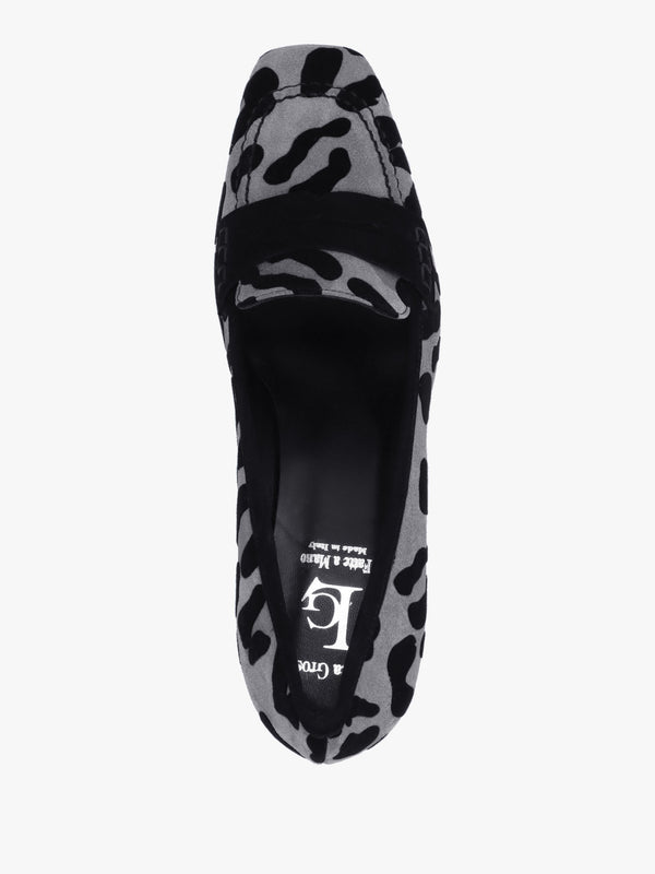 Leopard Suede Square Toe Block Heel Loafers