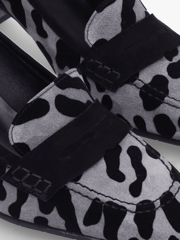 Leopard Suede Square Toe Block Heel Loafers