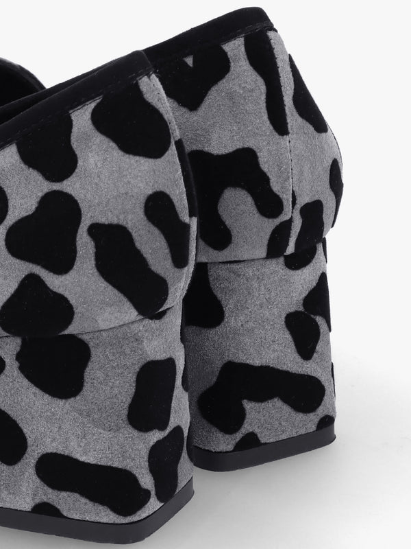 Leopard Suede Square Toe Block Heel Loafers
