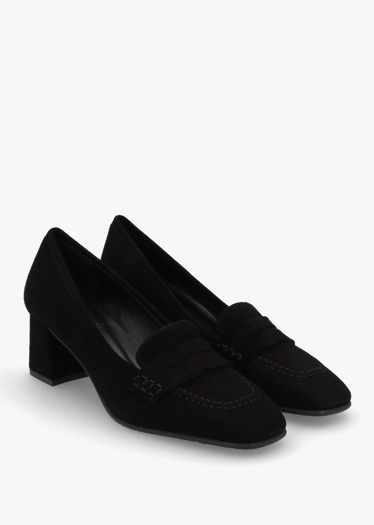 Black Suede Square Toe Block Heel Loafers
