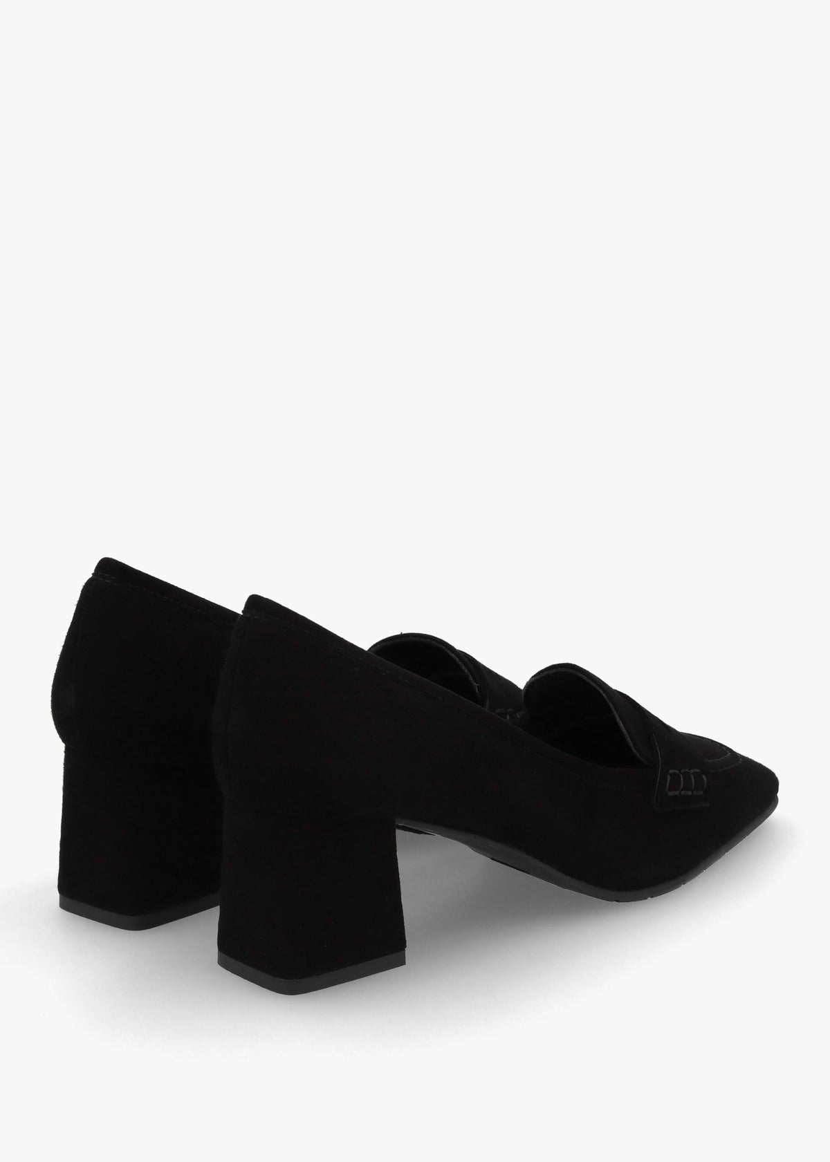 Black Suede Square Toe Block Heel Loafers