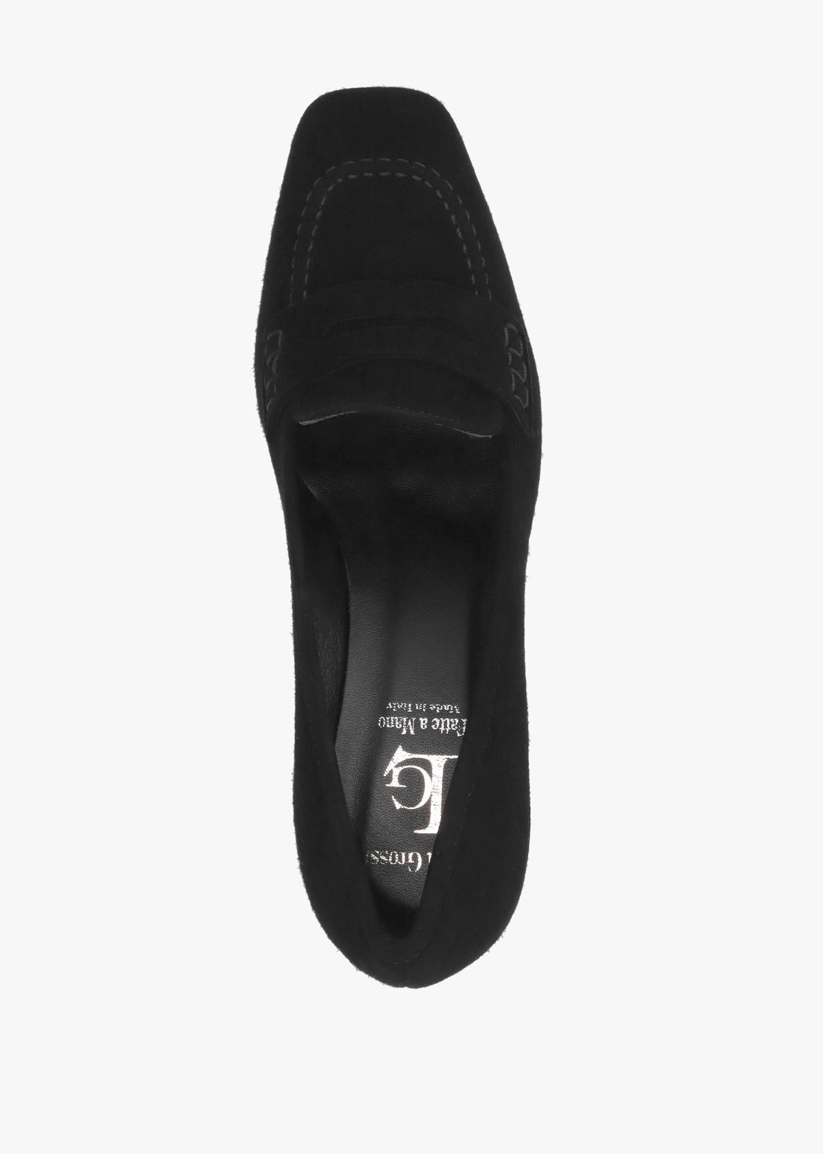 Black Suede Square Toe Block Heel Loafers