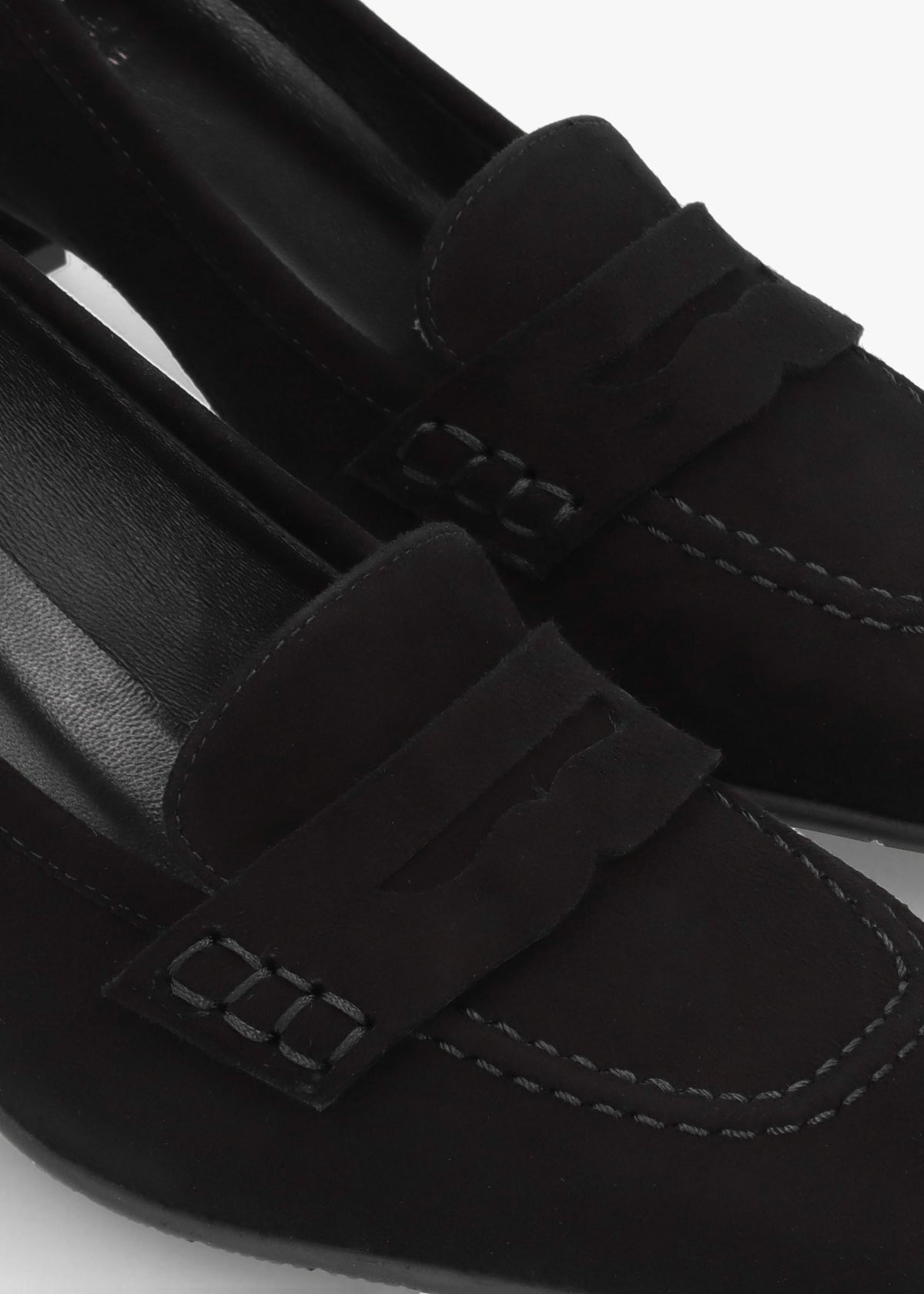 Black Suede Square Toe Block Heel Loafers