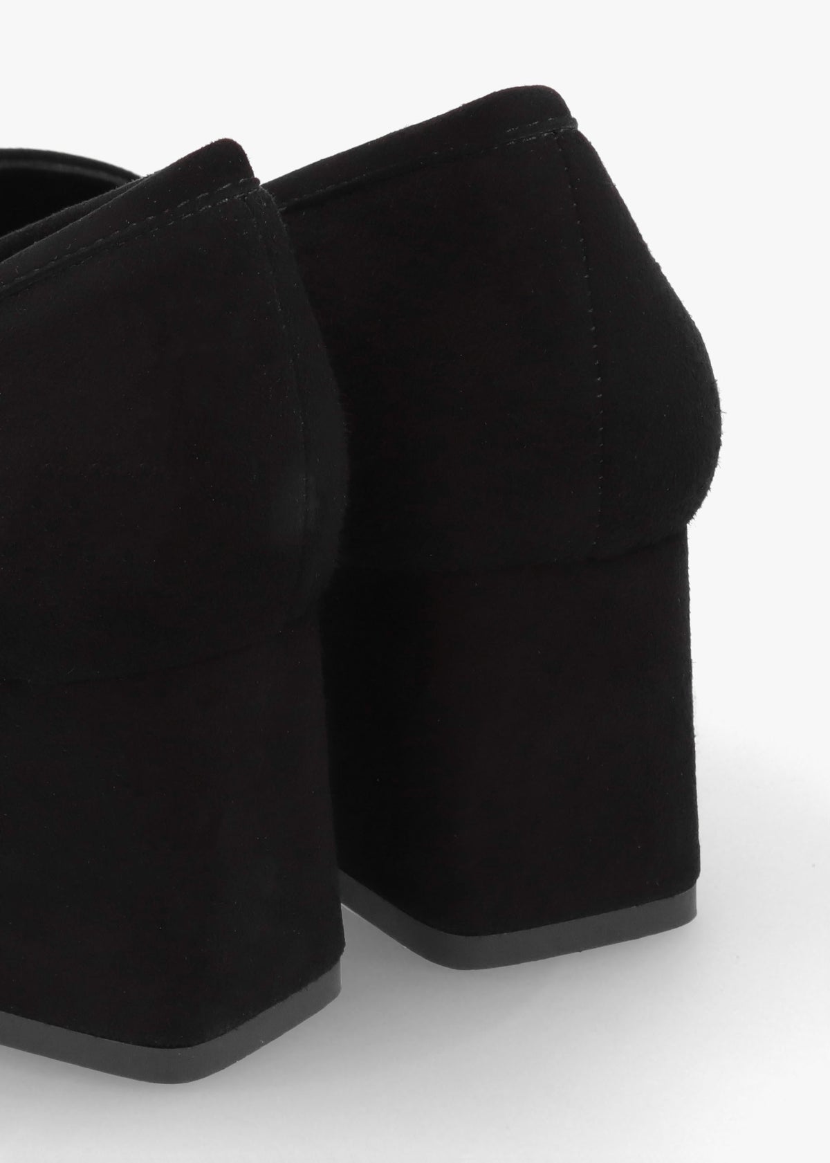 Black Suede Square Toe Block Heel Loafers