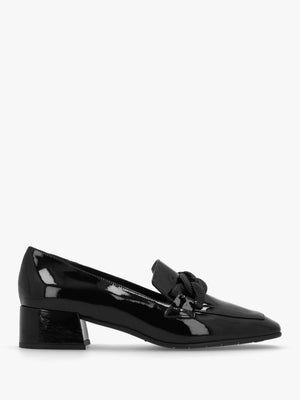 Black Patent Leather Chain Link Low Heel Loafers
