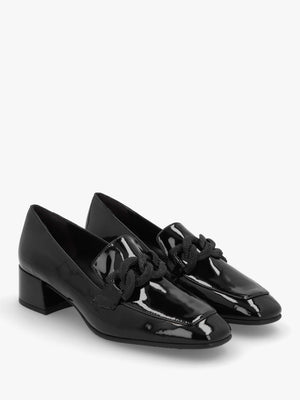 Black Patent Leather Chain Link Low Heel Loafers