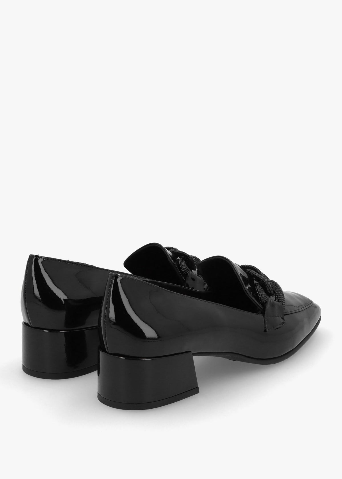 Black Patent Leather Chain Link Low Heel Loafers