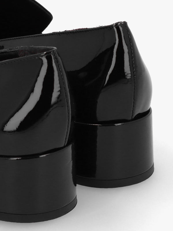 Black Patent Leather Chain Link Low Heel Loafers