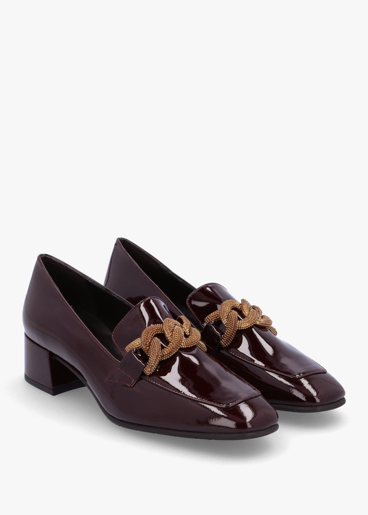 Burgundy Patent Leather Chain Link Low Heel Loafers