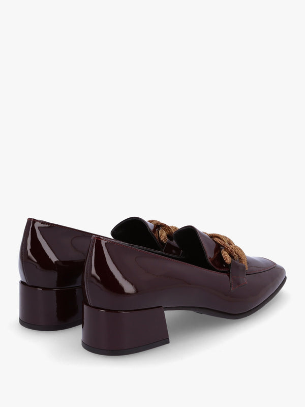 Burgundy Patent Leather Chain Link Low Heel Loafers