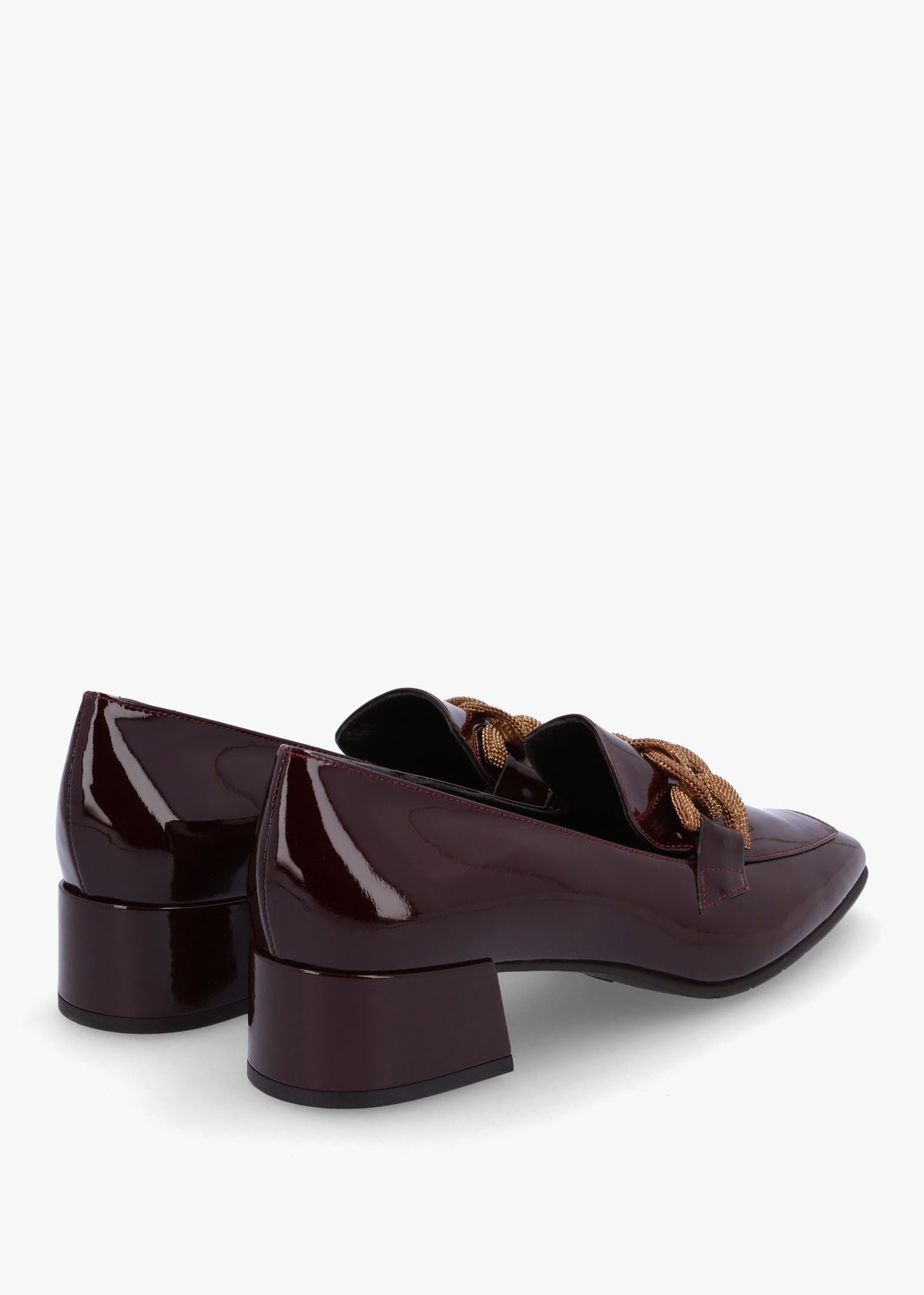 Burgundy Patent Leather Chain Link Low Heel Loafers
