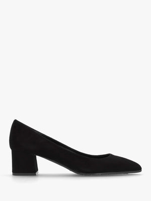 Black Suede Pointed Toe Block Heel Court Shoes
