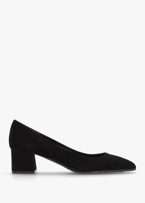 Black Suede Pointed Toe Block Heel Court Shoes
