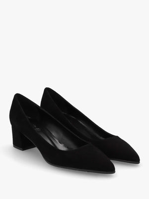 Black Suede Pointed Toe Block Heel Court Shoes
