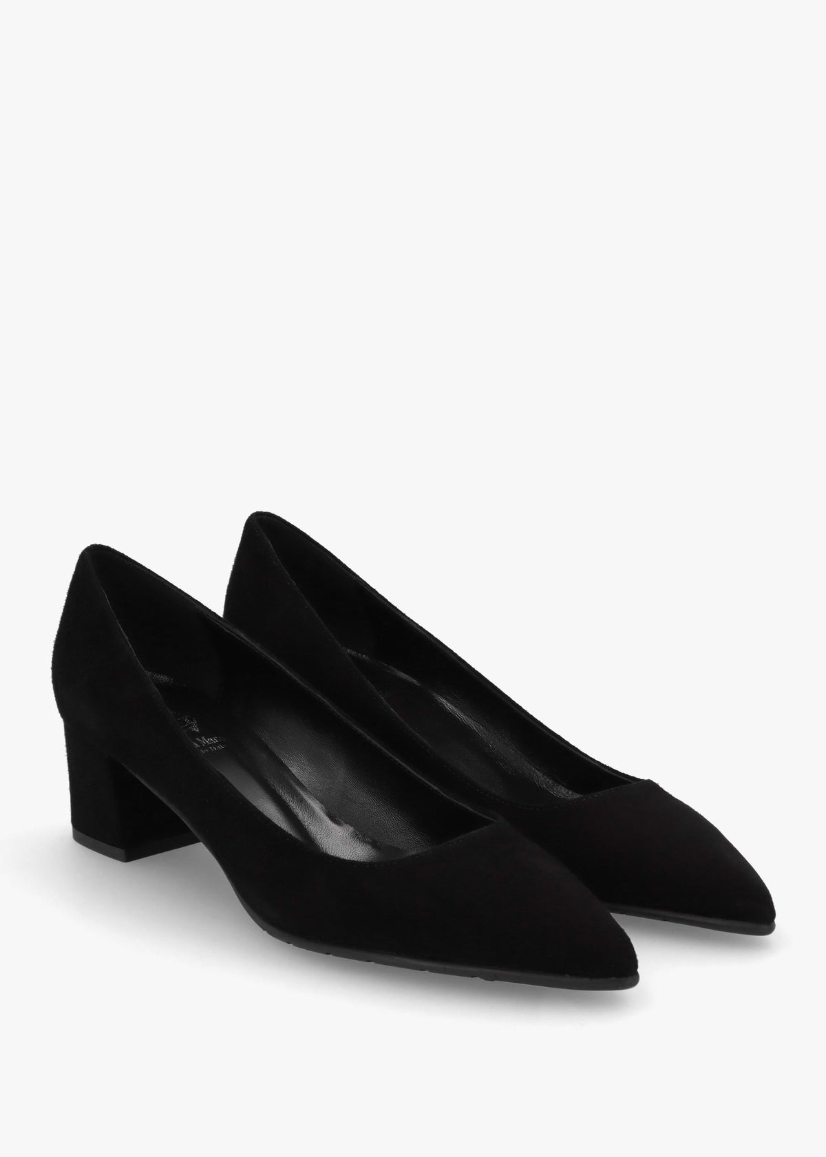 Black Suede Pointed Toe Block Heel Court Shoes