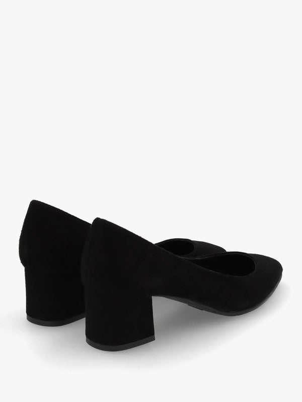 Black Suede Pointed Toe Block Heel Court Shoes