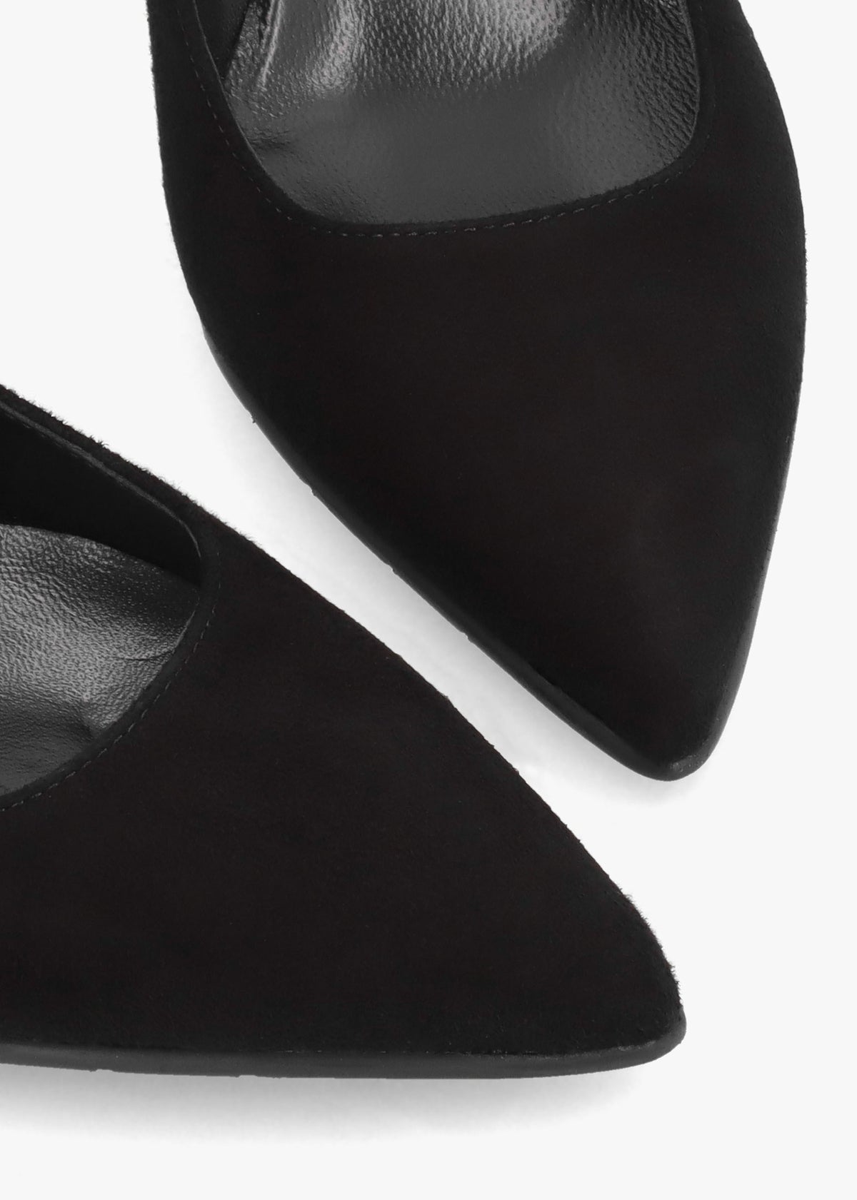 Black Suede Pointed Toe Block Heel Court Shoes