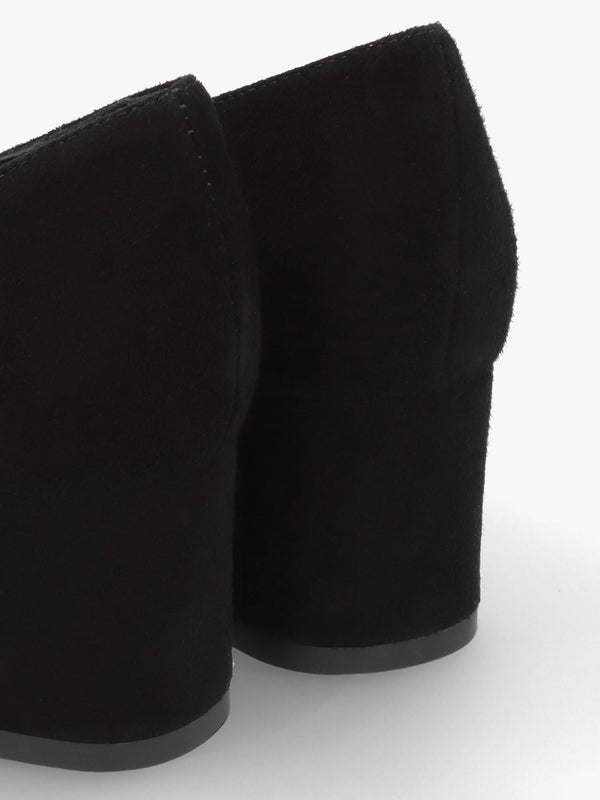 Black Suede Pointed Toe Block Heel Court Shoes