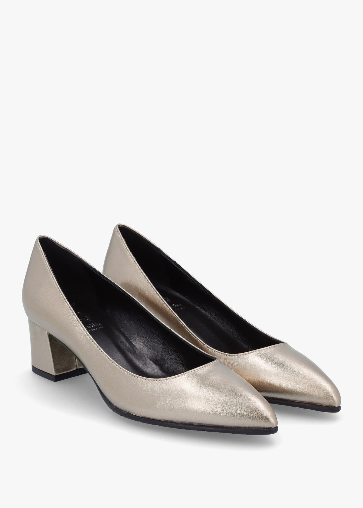 Pewter Leather Pointed Toe Block Heel Court Shoes
