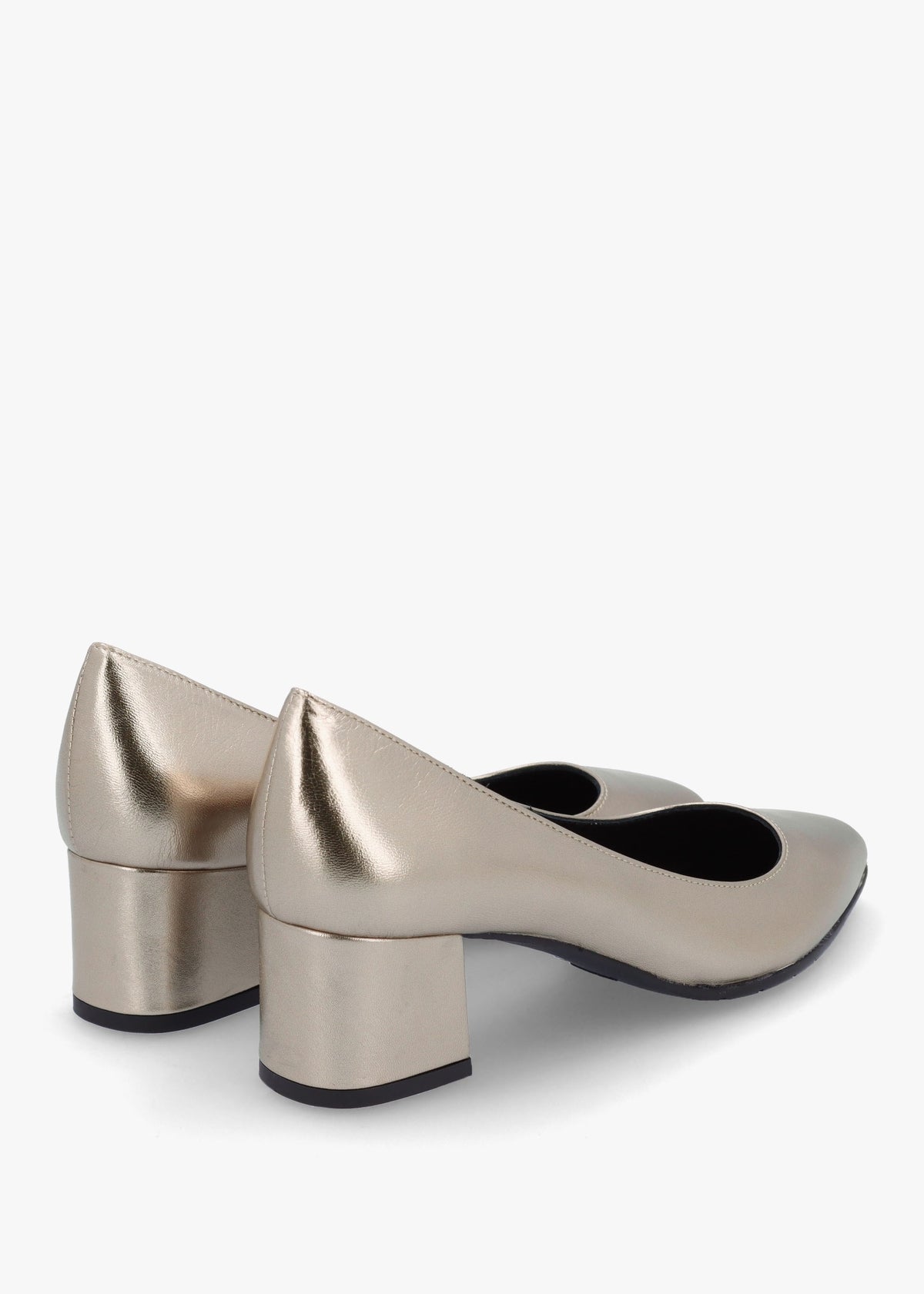 Pewter Leather Pointed Toe Block Heel Court Shoes