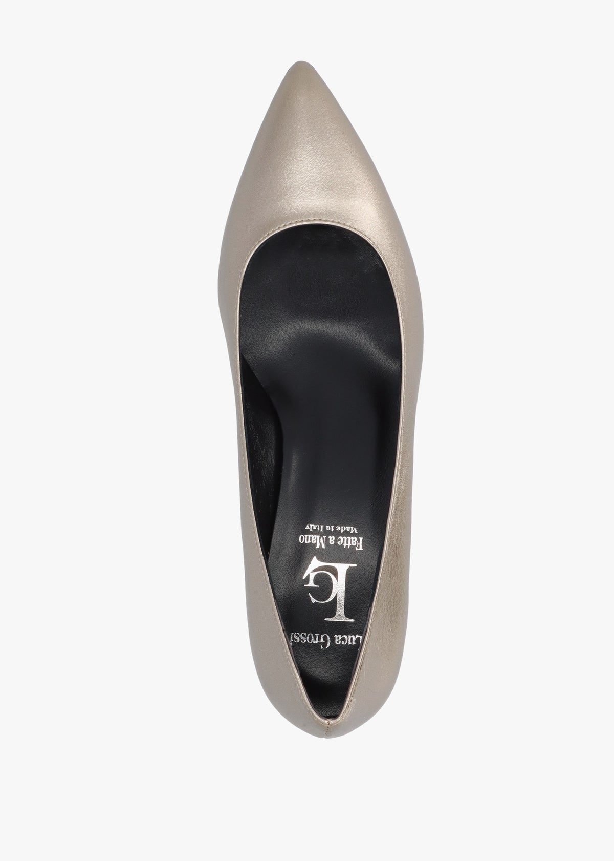 Pewter Leather Pointed Toe Block Heel Court Shoes