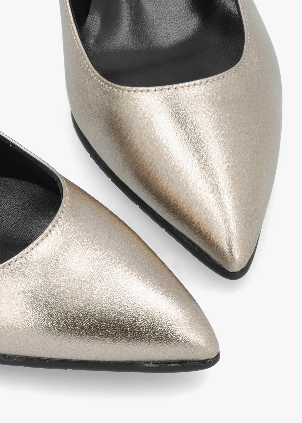 Pewter Leather Pointed Toe Block Heel Court Shoes
