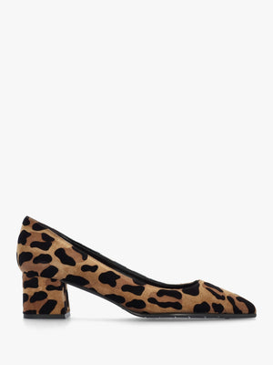 Leopard Suede Pointed Toe Block Heel Court Shoes
