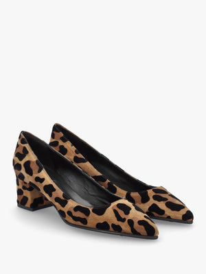 Leopard Suede Pointed Toe Block Heel Court Shoes