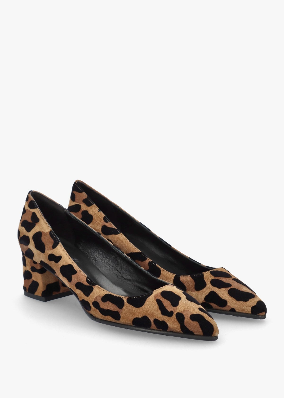 Leopard Suede Pointed Toe Block Heel Court Shoes