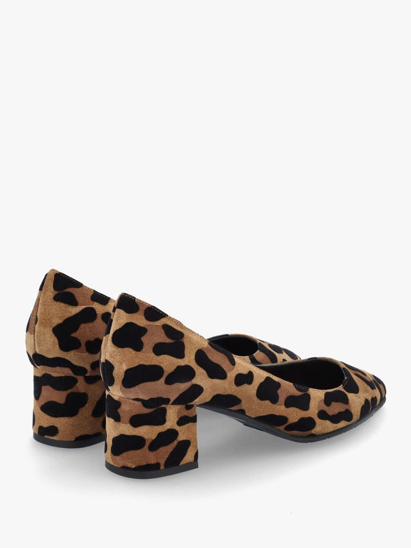 Leopard Suede Pointed Toe Block Heel Court Shoes