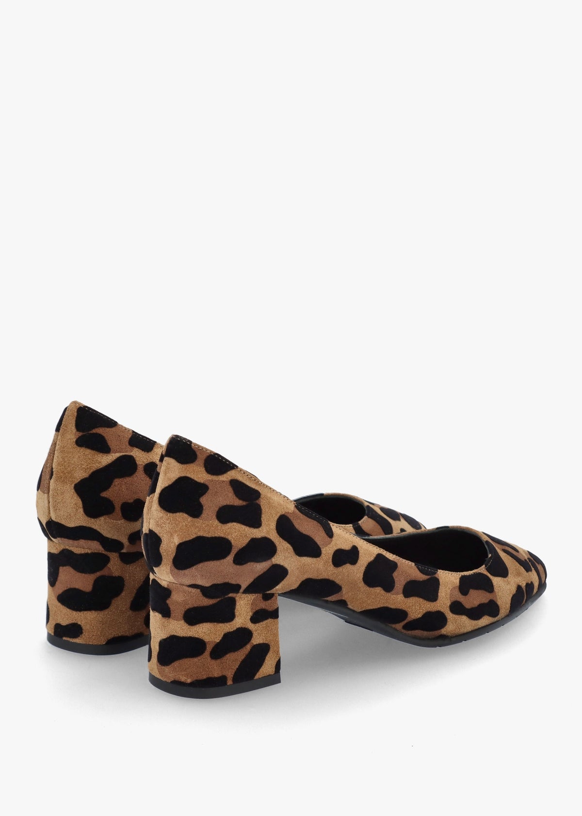 Leopard Suede Pointed Toe Block Heel Court Shoes