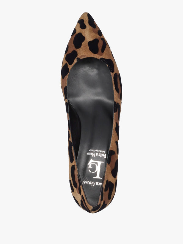 Leopard Suede Pointed Toe Block Heel Court Shoes