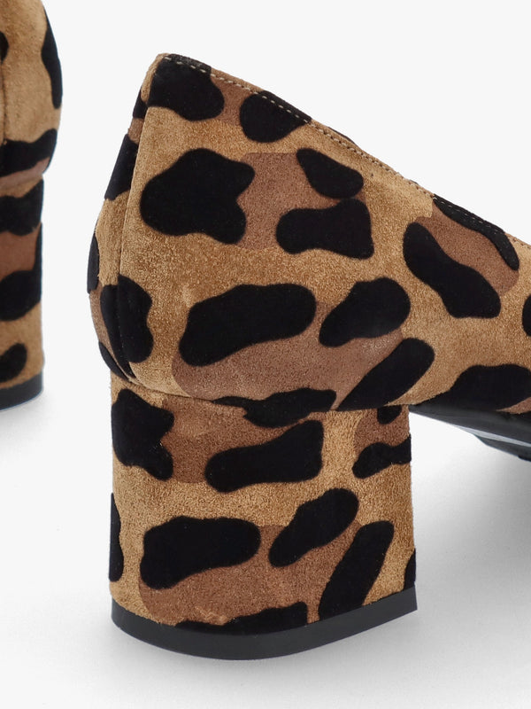 Leopard Suede Pointed Toe Block Heel Court Shoes