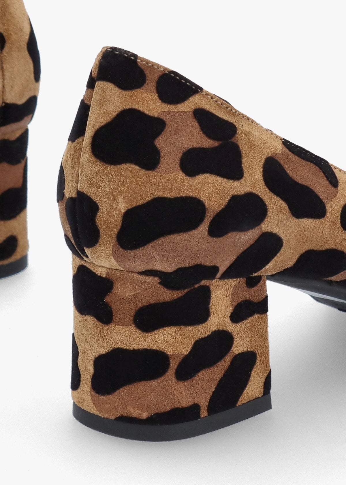 Leopard Suede Pointed Toe Block Heel Court Shoes