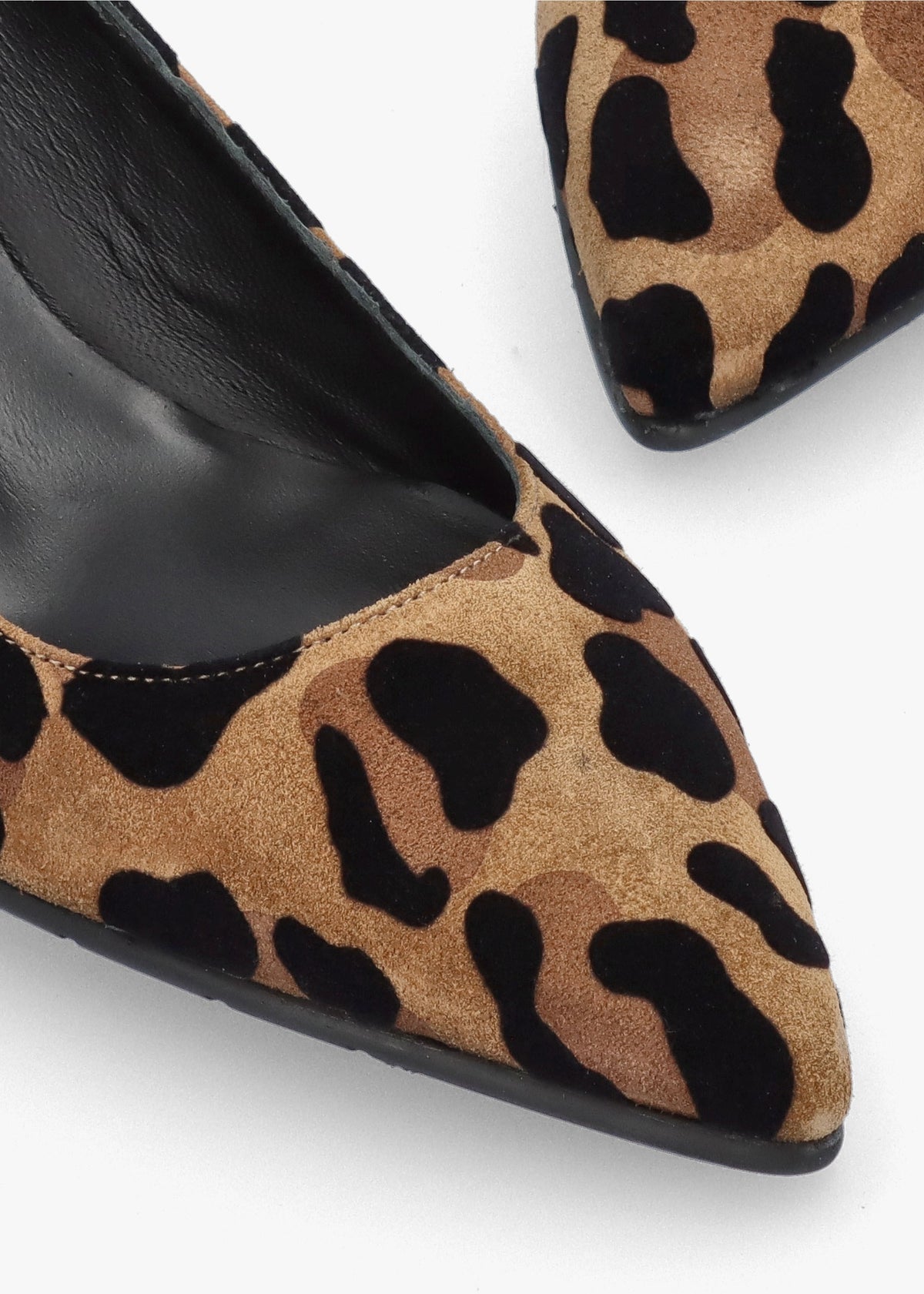 Leopard Suede Pointed Toe Block Heel Court Shoes
