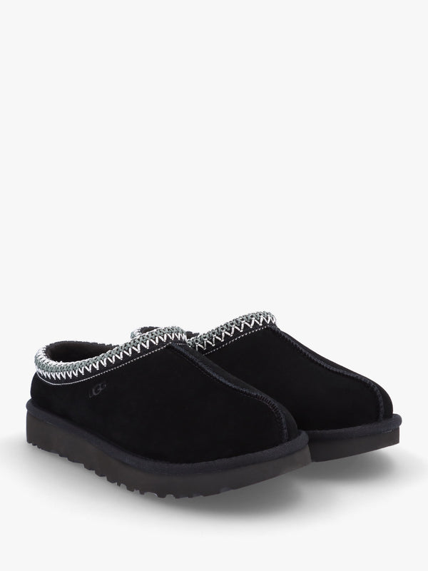 Tasman Black Sheepskin Embroidery Trim Mules
