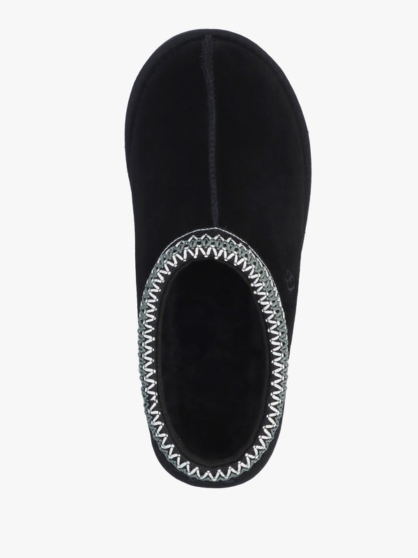 Tasman Black Sheepskin Embroidery Trim Mules