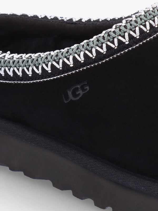 Tasman Black Sheepskin Embroidery Trim Mules