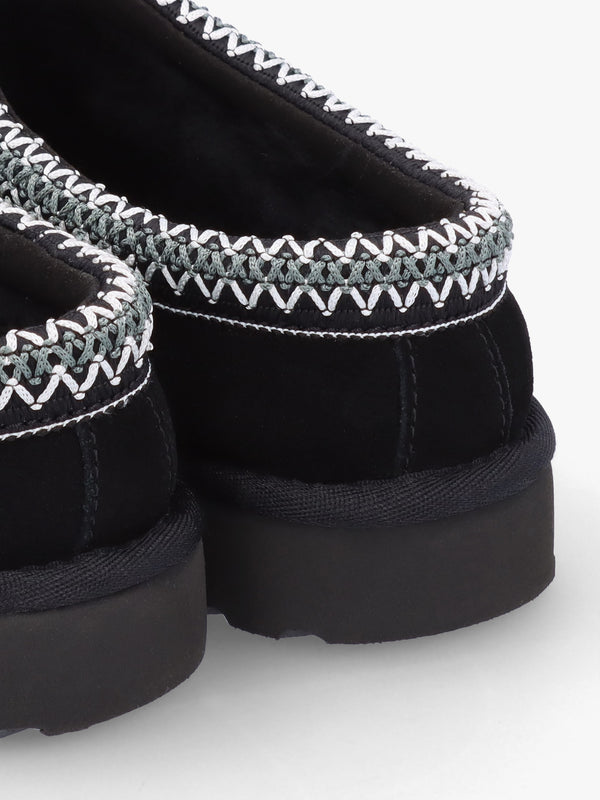 Tasman Black Sheepskin Embroidery Trim Mules