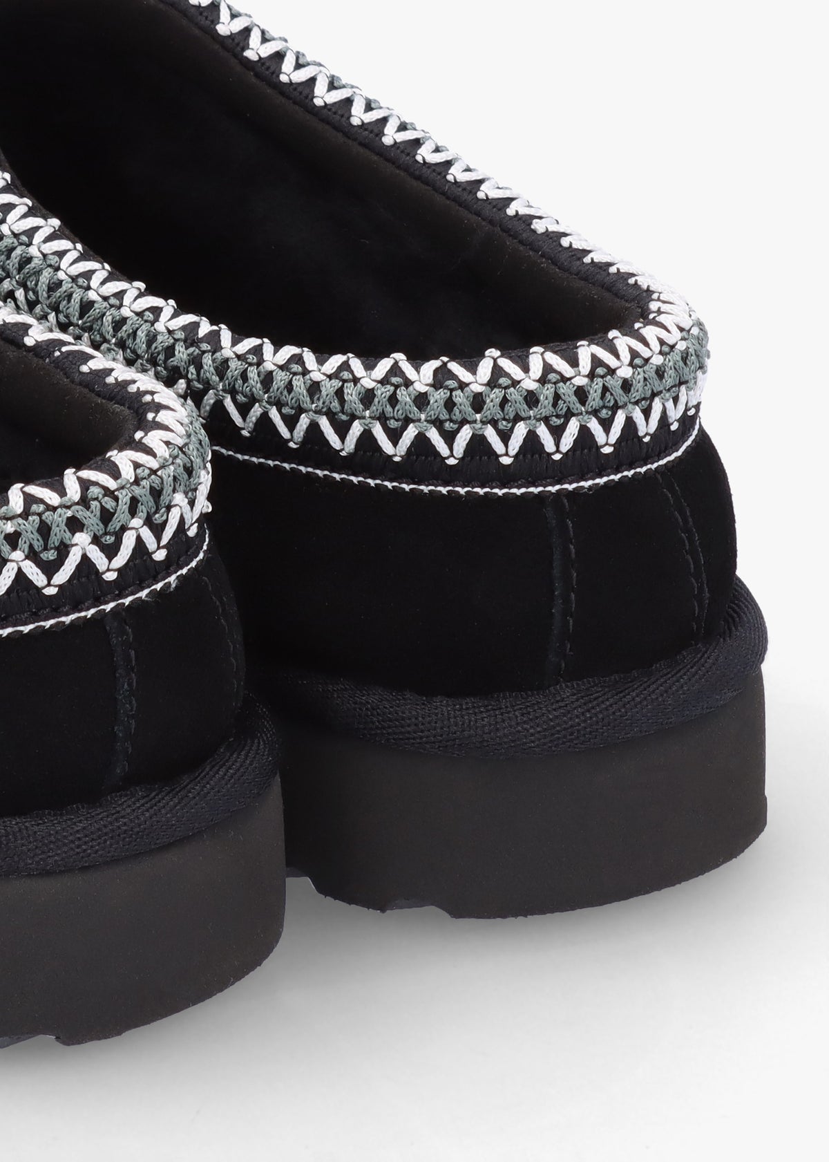 Tasman Black Sheepskin Embroidery Trim Mules