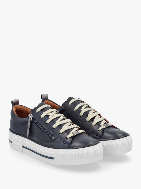 Filician Navy Leather Side Zip Trainers